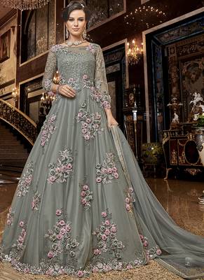 Grey Net Anarkali Salwar Kameez 1