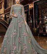 Grey Net Anarkali Salwar Kameez