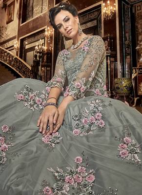 Grey Net Anarkali Salwar Kameez 2