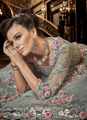 Grey Net Anarkali Salwar Kameez 3
