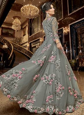 Grey Net Anarkali Salwar Kameez 4