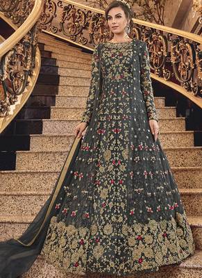 Dark Grey Net Pakistani Salwar Kameez 1