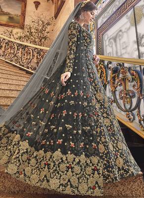 Dark Grey Net Pakistani Salwar Kameez 2