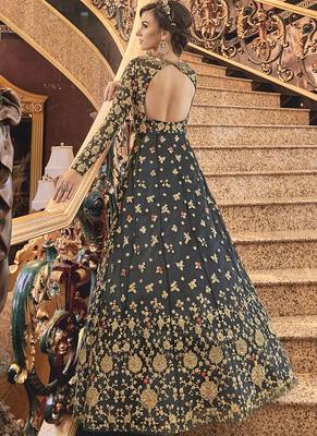 Dark Grey Net Pakistani Salwar Kameez 4