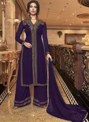 Violet Georgette Pakistani Salwar Kameez 1
