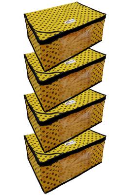 Shree Shyam Products Polka Print Non Woven Box Yellow Saree Cover 4 Pcs Set 1
