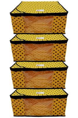 Shree Shyam Products Polka Print Non Woven Box Yellow Saree Cover 4 Pcs Set 2