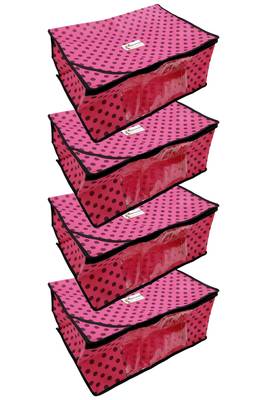 Shree Shyam Products Polka Print Non Woven Box Pink Saree Cover 4 Pcs Set 1