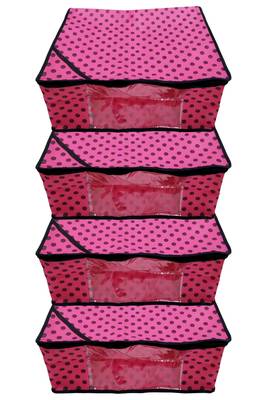 Shree Shyam Products Polka Print Non Woven Box Pink Saree Cover 4 Pcs Set 3