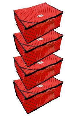 Shree Shyam Products Polka Print Non Woven Box Yellow Red Cover 4 Pcs Set 1