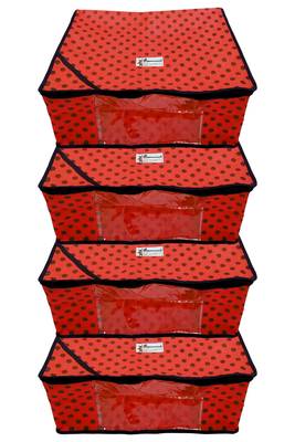 Shree Shyam Products Polka Print Non Woven Box Yellow Red Cover 4 Pcs Set 2
