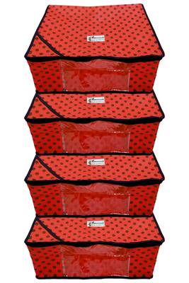 Shree Shyam Products Polka Print Non Woven Box Yellow Red Cover 4 Pcs Set 3