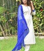 White Cotton Kurti With Pant And Dupatta