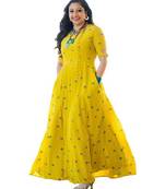 Yellow Rayon Mirror Work Long Kurti