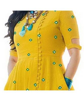 Yellow Rayon Mirror Work Long Kurti 2