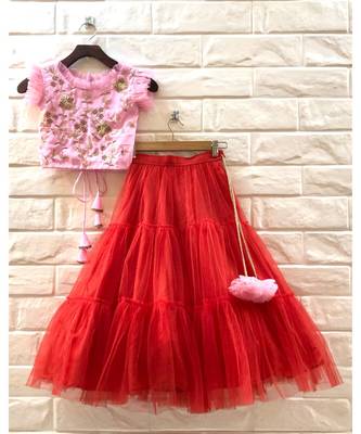 Red Frill Skirt With Handwork Blouse 1