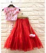 Red Frill Skirt With Handwork Blouse