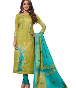 Green Sky Blue Printed Unstitched Synthetic Dress Material With Printed Dupatta
