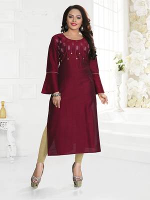 Maroon Embroidered Silk Silk Kurtis 1
