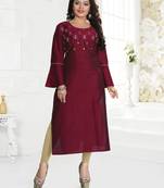 Maroon Embroidered Silk Silk Kurtis
