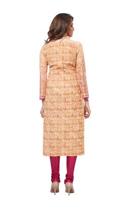 Beige Red Printed Unstitched Synthetic Dress Material With Printed Dupatta 2