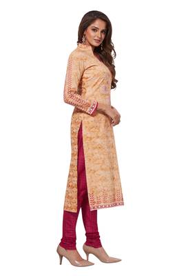 Beige Red Printed Unstitched Synthetic Dress Material With Printed Dupatta 3