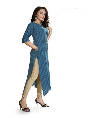 Blue Printed Cotton Kurtis 3