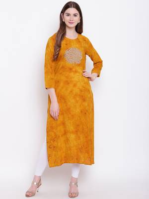 yellow embroidered viscose ethnic-kurtis 1