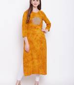 yellow embroidered viscose ethnic-kurtis