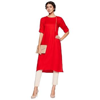 Red plain rayon ethnic-kurtis 1