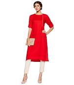 Red plain rayon ethnic-kurtis