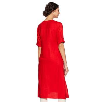 Red plain rayon ethnic-kurtis 2