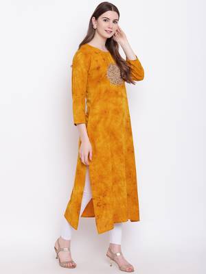yellow embroidered viscose ethnic-kurtis 3