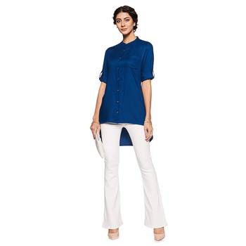Blue plain rayon ethnic-kurtis 1