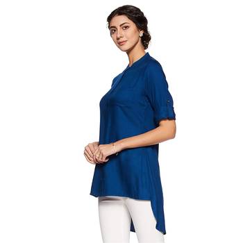 Blue plain rayon ethnic-kurtis 3