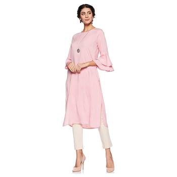Pink plain rayon ethnic-kurtis 1