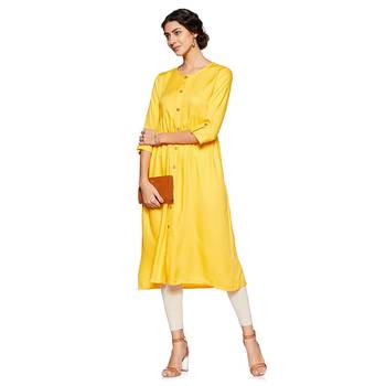 Yellow plain rayon ethnic-kurtis 1