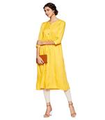 Yellow plain rayon ethnic-kurtis