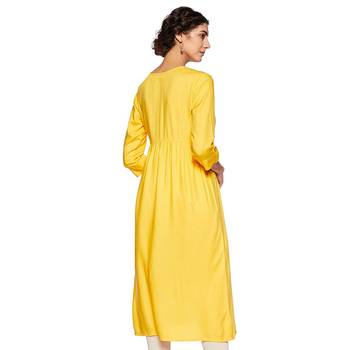 Yellow plain rayon ethnic-kurtis 2