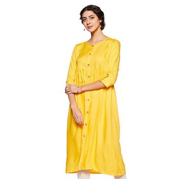 Yellow plain rayon ethnic-kurtis 3