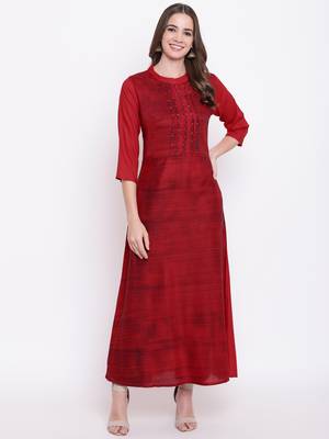red embroidered viscose ethnic-kurtis 1