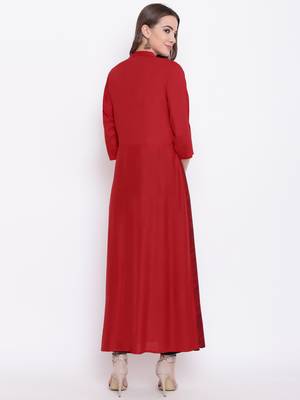 red embroidered viscose ethnic-kurtis 4
