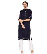 Black plain rayon ethnic-kurtis