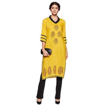 Mustard plain rayon ethnic-kurtis 1