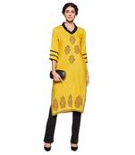 Mustard plain rayon ethnic-kurtis