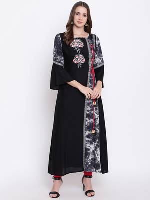 black embroidered viscose ethnic-kurtis 1