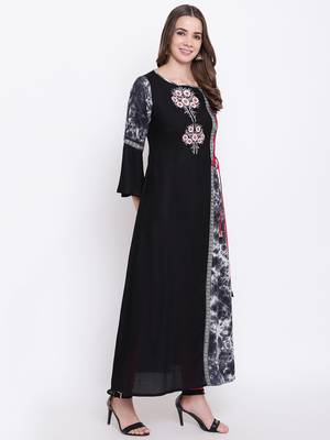 black embroidered viscose ethnic-kurtis 3