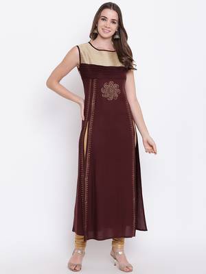 brown embroidered viscose ethnic-kurtis 1