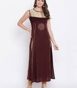 brown embroidered viscose ethnic-kurtis