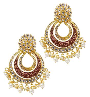 Designer Ethnic Indian Bollywood Rusty Red Meenakari Chandbali Earrings Set 1